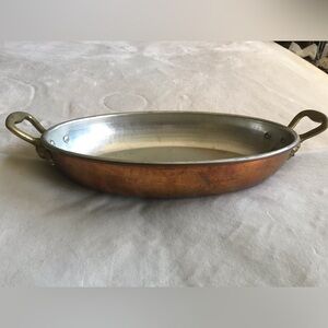 Ruffoni Hammered Copper Oval Serving Au-Gratin Pan, Tin lined Acorn handles